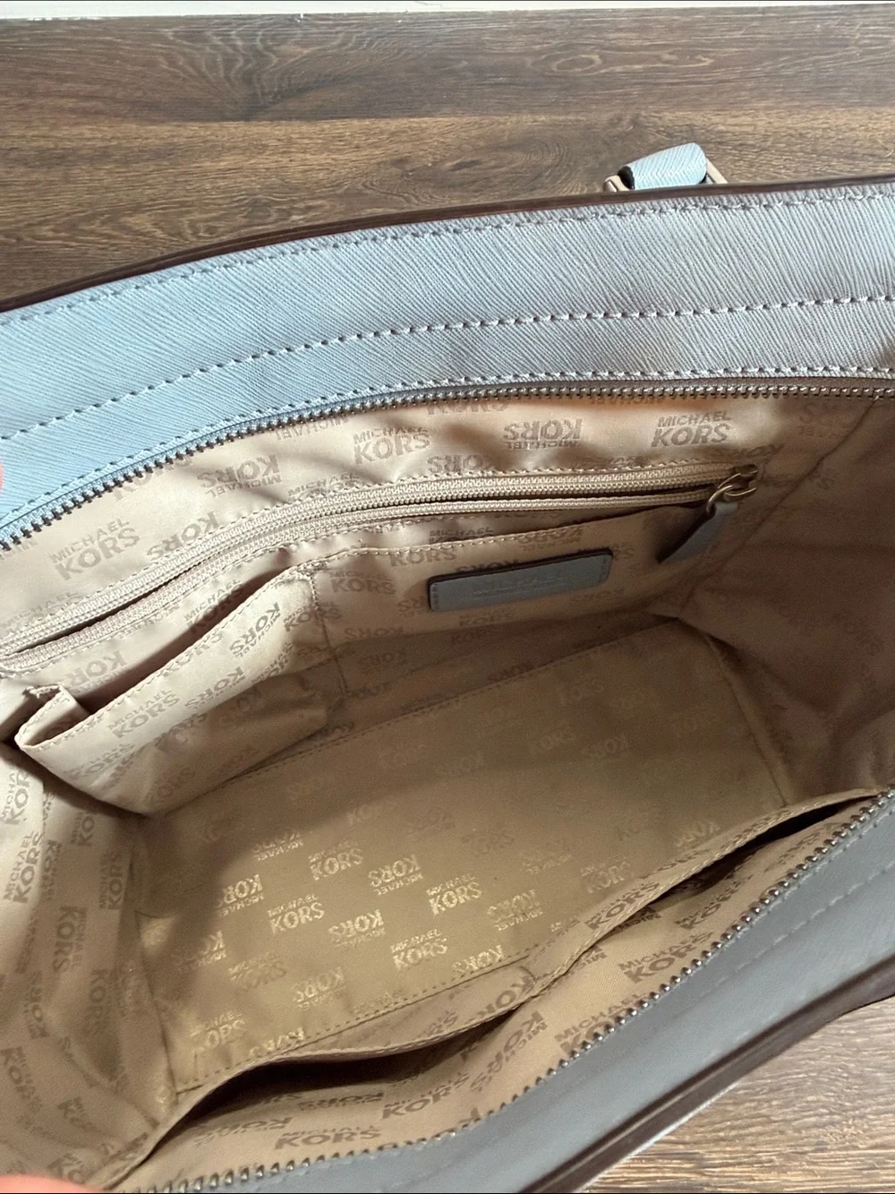 Michael Kors Light Blue Saffiano Leather Satchel with MK Logo Wallet